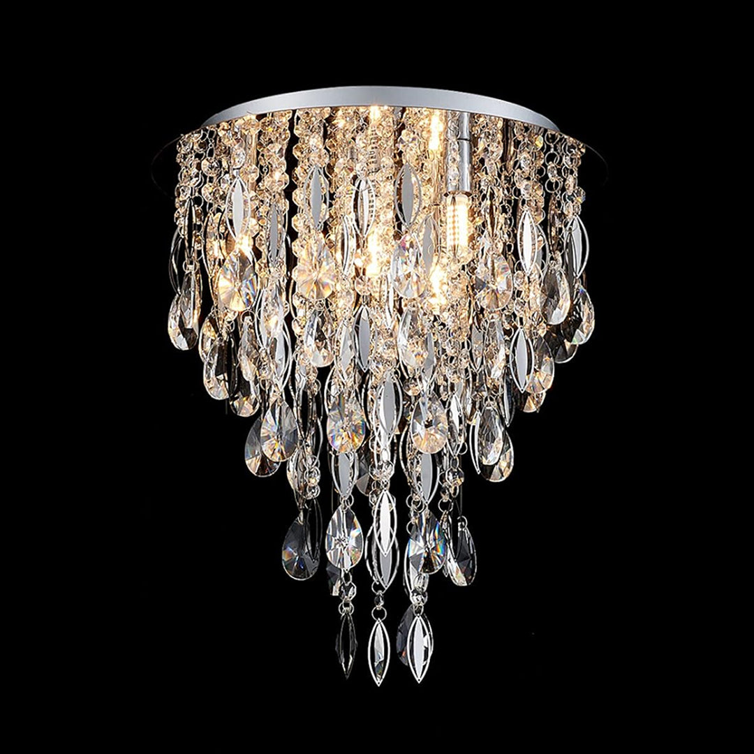Luxury Modern Crystal Chandelier Ceiling Flush Mount Light Fixture for Bedroom Living Room Kitchen Corridor Stairwell Aisle Hallway, ￠35Cm X H38Cm, Chrome, 4-Lights, G9 Holder
