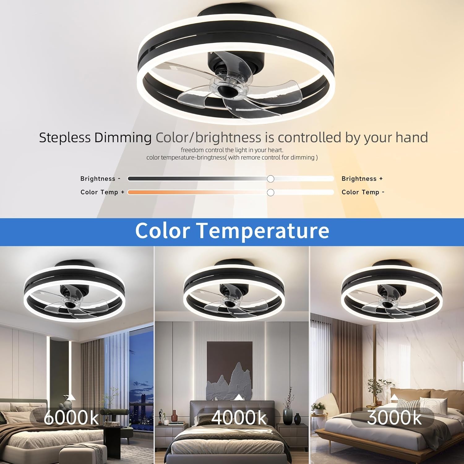 360° Oscillating Ceiling Fans with Light and Remote, Air Circulator Ceiling Fans with 6 Speed Reversible Blades for Bedroom,Smart Ceiling Fan with Alexa/Google Assistant/App/Remotes