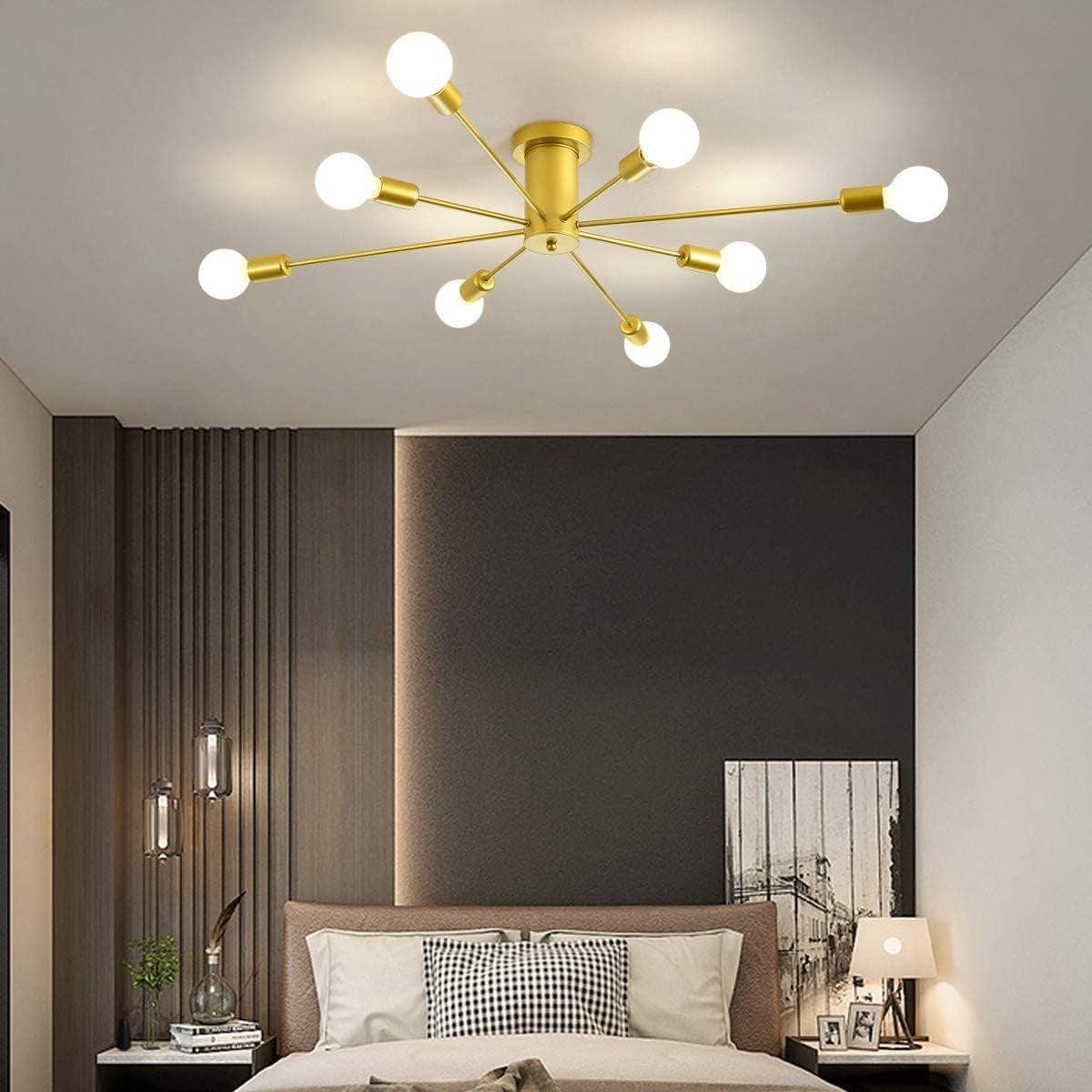 8-Light Sputnik Ceiling Light Modern Semi Flush Mount Ceiling Light Mid Century Gold Chandelier Pendant Lighting for Kitchen Dining Room Bedroom