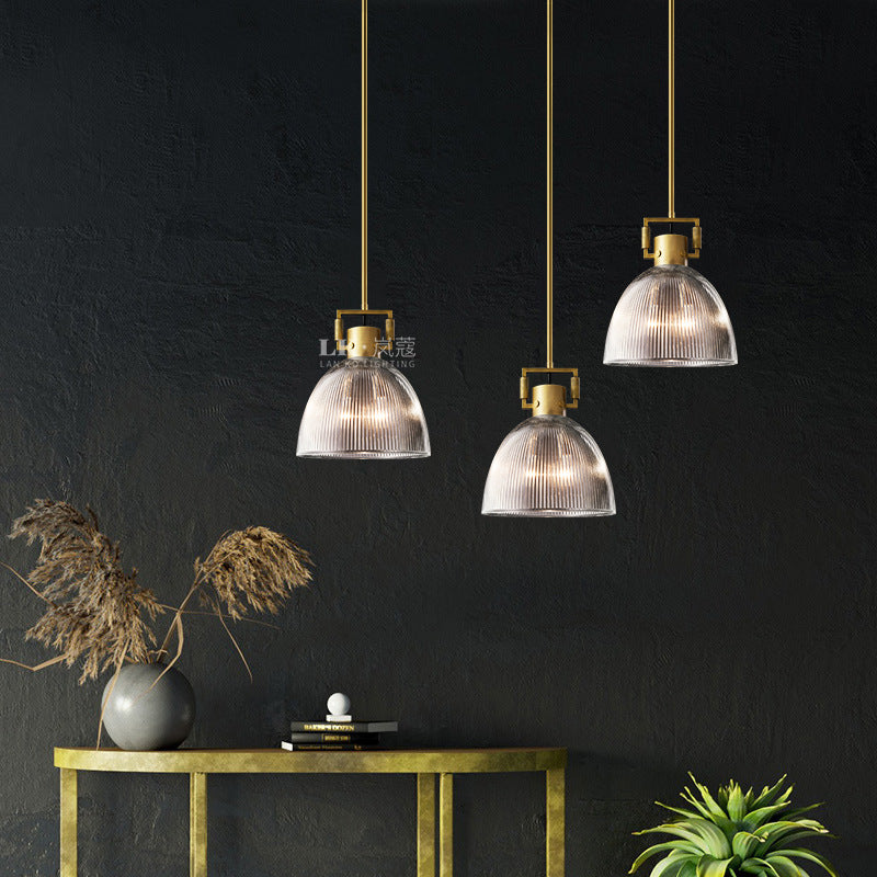 Vintage Copper Dome Pendant Light - Glass Shade Dining and Bar Light