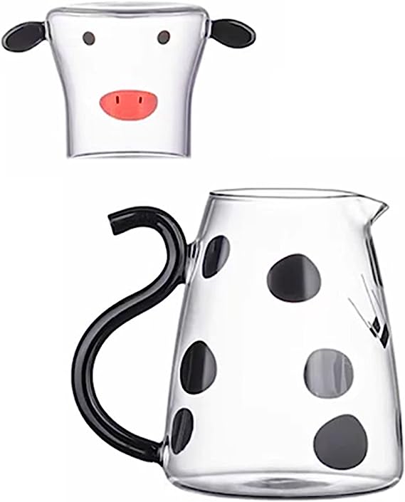Cow Carafe Set with Glass Cup for Nightstand Use