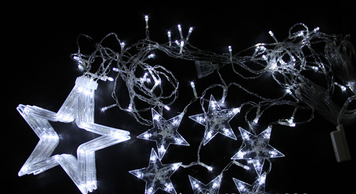 Festive String Lights with Star Curtain Decor