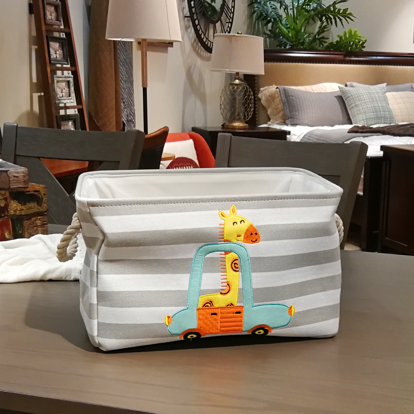 Cartoon Lion Giraffe Canvas Storage Bin for Laundry