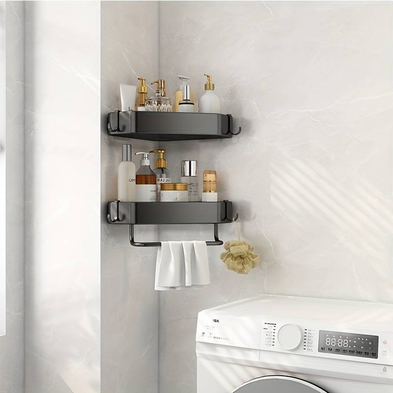 2-Pack Aluminium Corner Shower Caddy with Hooks