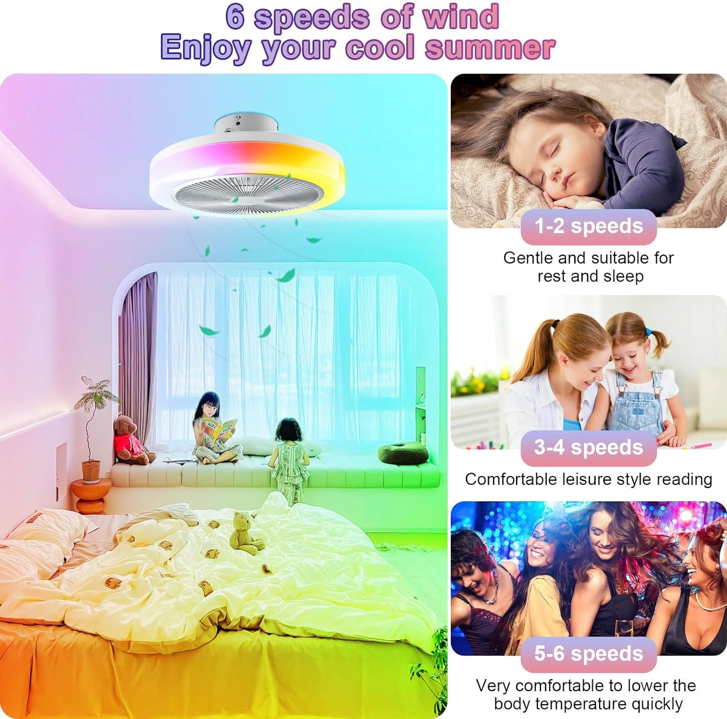 50CM LED Ceiling Light with Fan,Rgb Super Bright Lights，Bluetooth Music Speaker,Remote Control and App,Adjustable Wind Speed and Light,3000K-6500K,Modern Ceiling Light for Bedroom,Living Room