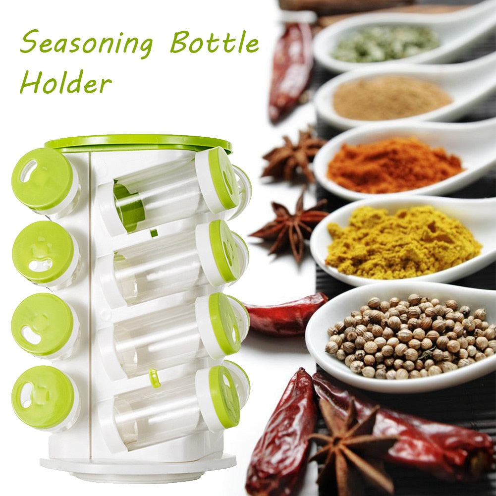 Rotating Spice Jar Set with 16 Multi-Hole Holders
