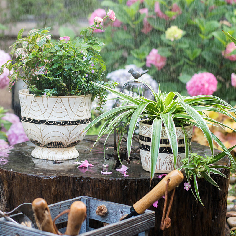 Egyptian Pattern Tall Flower Pot for Garden Decor