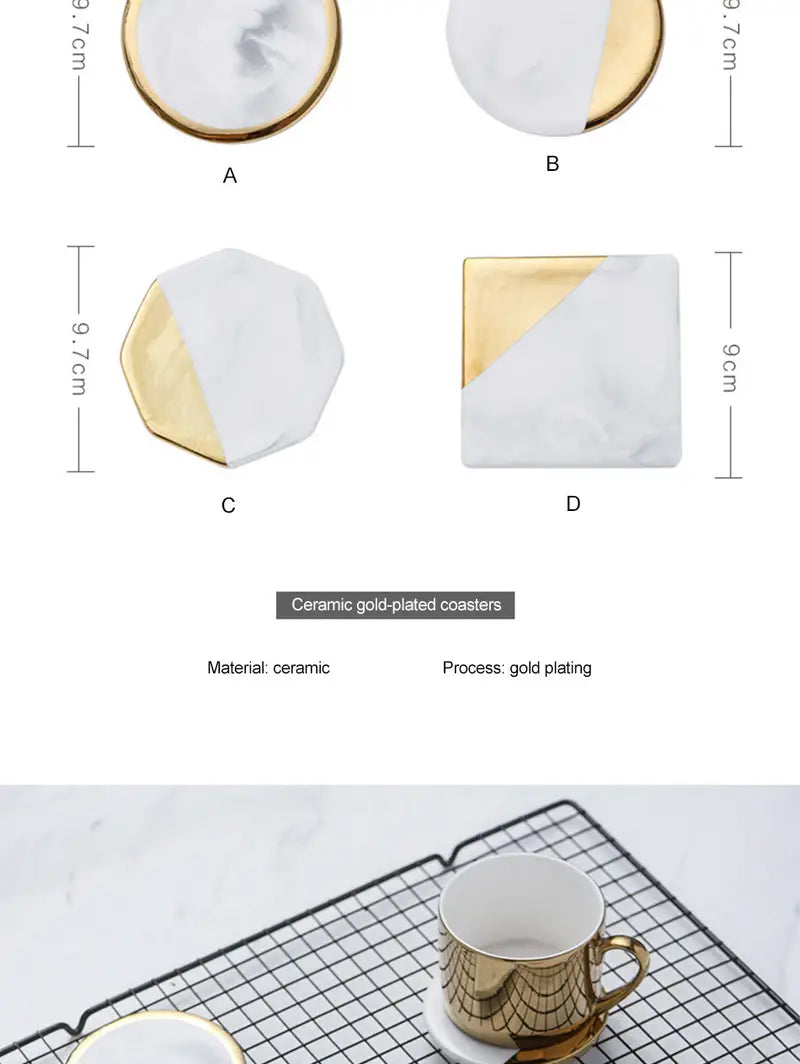 Marble Coaster Set with Gold Geometric Design