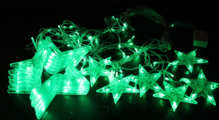 Festive String Lights with Star Curtain Decor