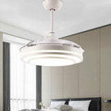 Reversible Retractable Ceiling Fans with LED Light and Remote Control, 42 Inch Invisible Ceiling Fan Chandelier with 4 Clear ABS Blades, Bedroom Fandelier Indoor Ceiling Light Kits with Fans (White)