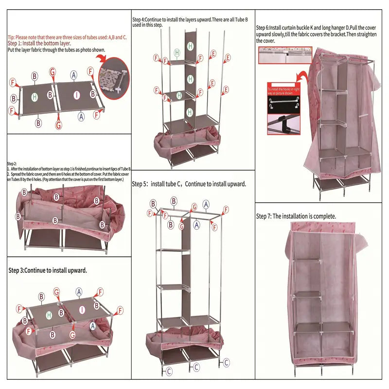 Portable Wardrobe Storage Organiser with Hanging Rods