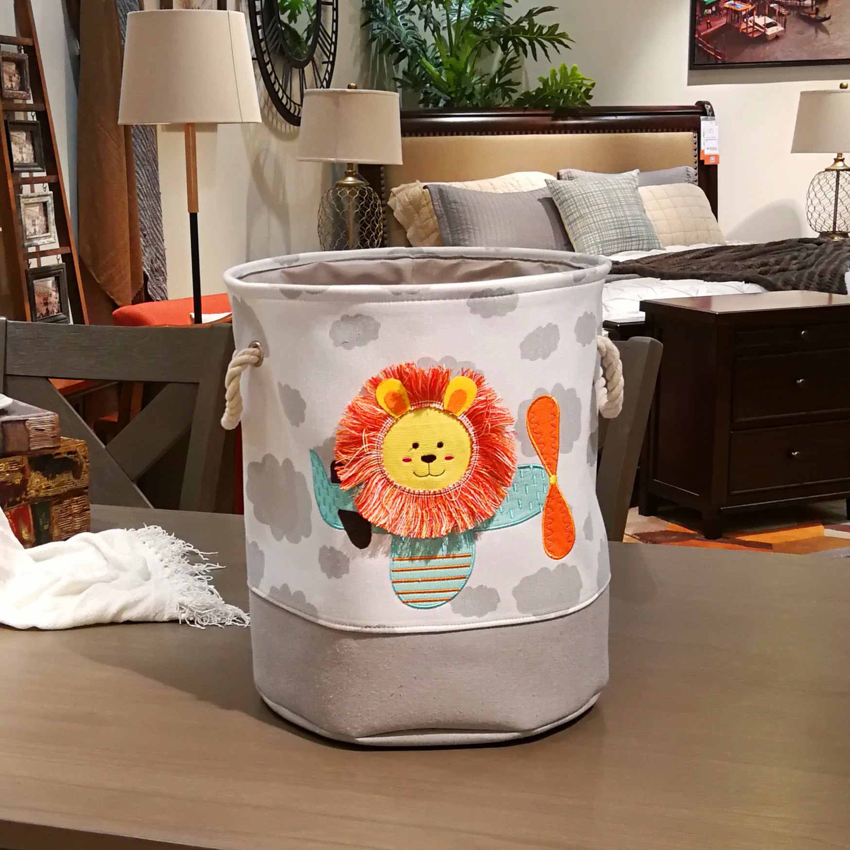 Cartoon Lion Giraffe Canvas Storage Bin for Laundry
