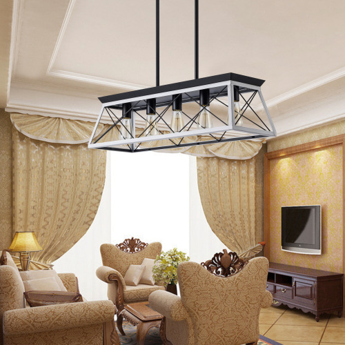 Farmhouse 5-Light Chandelier - White and Black Iron and Wood