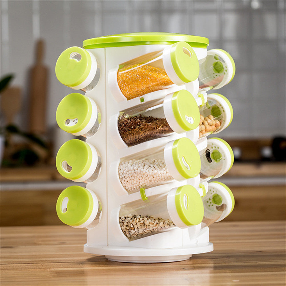 Rotating Spice Jar Set with 16 Multi-Hole Holders