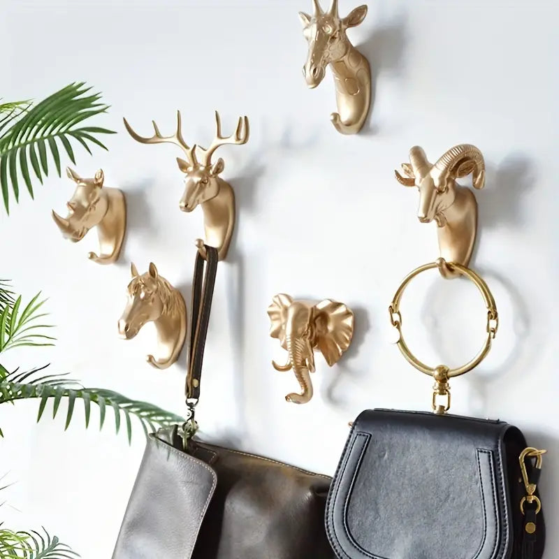 1pc Decorative Animal Head Sticky Wall Hook Rack