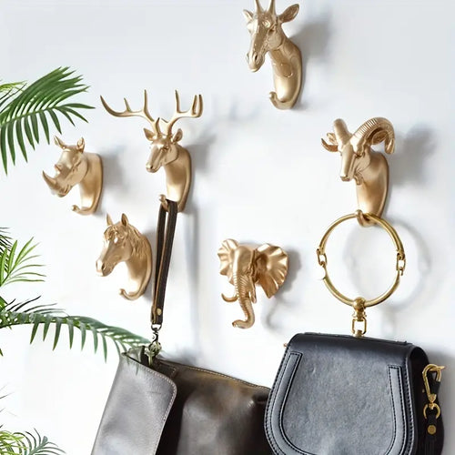 1pc Decorative Animal Head Sticky Wall Hook Rack