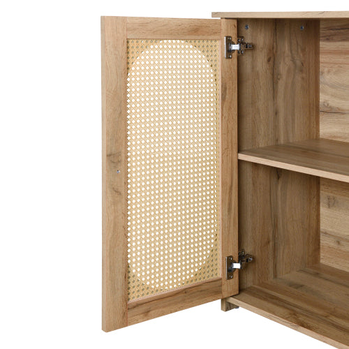 Vintage 3-Door Rattan Sideboard - Natural Wood Look Storage Cabinet