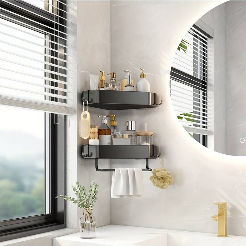 2-Pack Aluminium Corner Shower Caddy with Hooks