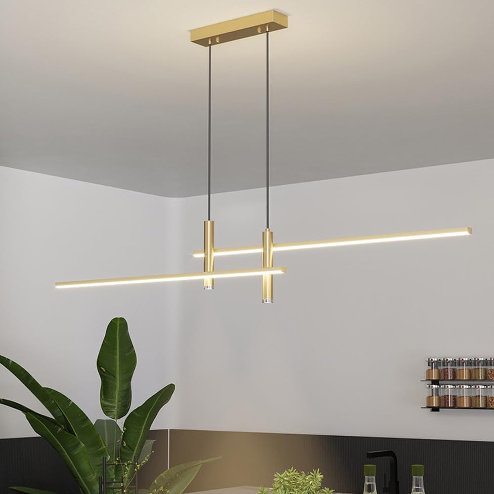 Modern Dimmable LED Pendant Lighting for Kitchen Island - Linear LED Chandelier with Spotlights, Adjustable Hanging Light for Dining Table, Energy Class A, Iok34-003