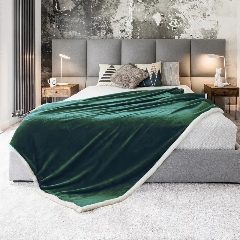 Green Sherpa Throw Blanket for Couch, 50x60 Inches
