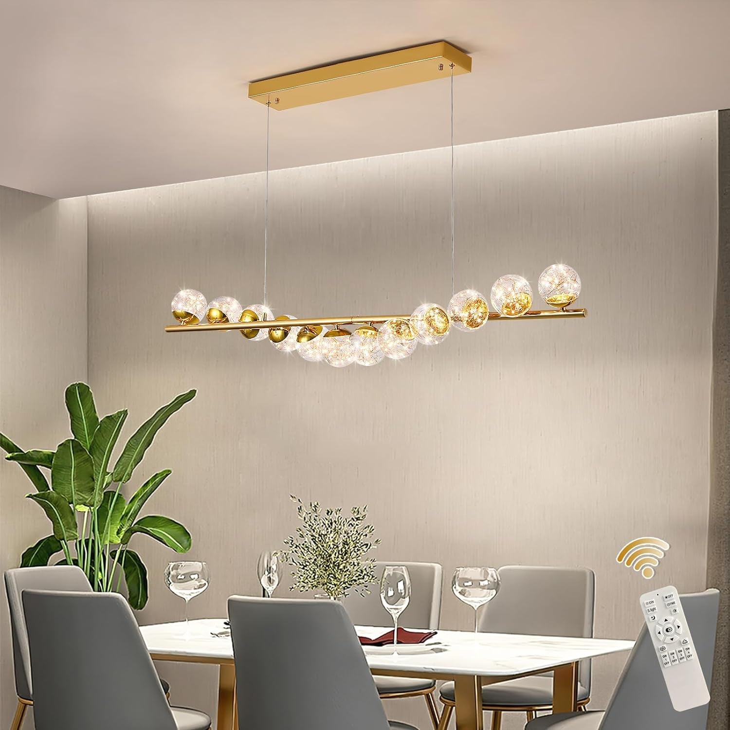 Modern Sputnik Chandelier 12 Lights LED Clear Glass Globe Pendant Light Dimmable LED Chandeliers Ceiling Light Gold Brass Chandeliers for Kitchen Island Dining Room Living Room
