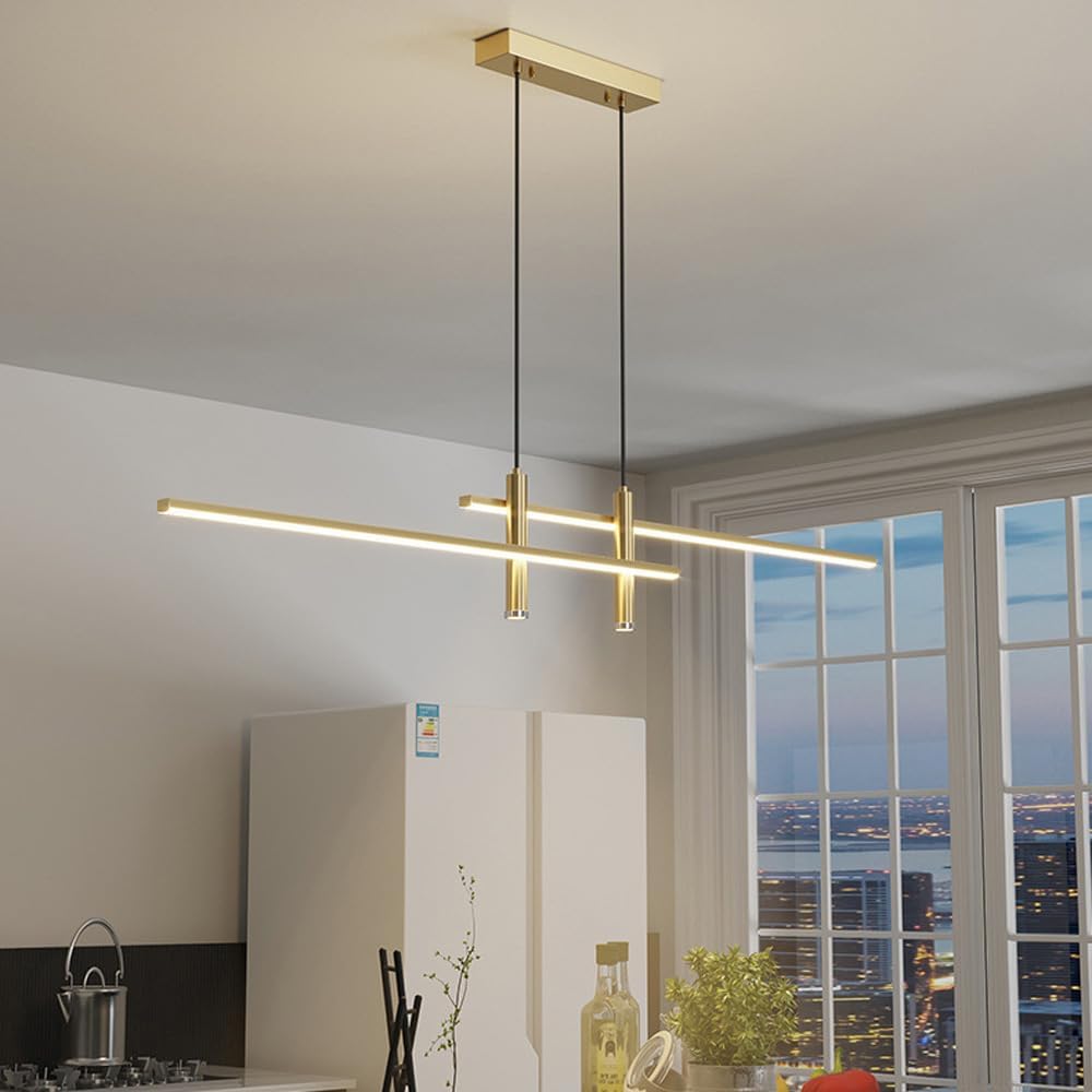 Modern Dimmable LED Pendant Lighting for Kitchen Island - Linear LED Chandelier with Spotlights, Adjustable Hanging Light for Dining Table, Energy Class A, Iok34-003