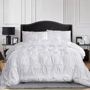 3pcs Solid Colour Pinch Pleat Duvet Cover Set