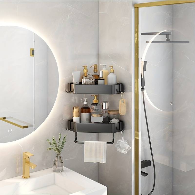 2-Pack Aluminium Corner Shower Caddy with Hooks