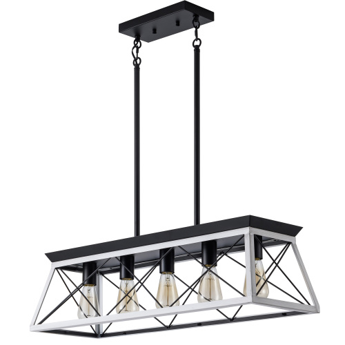 Farmhouse 5-Light Chandelier - White and Black Iron and Wood