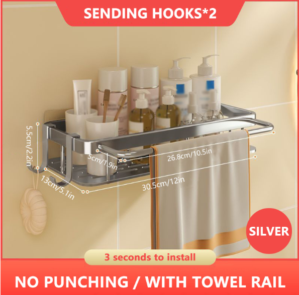 Modern Bathroom Shelf with Metal Shower Caddy