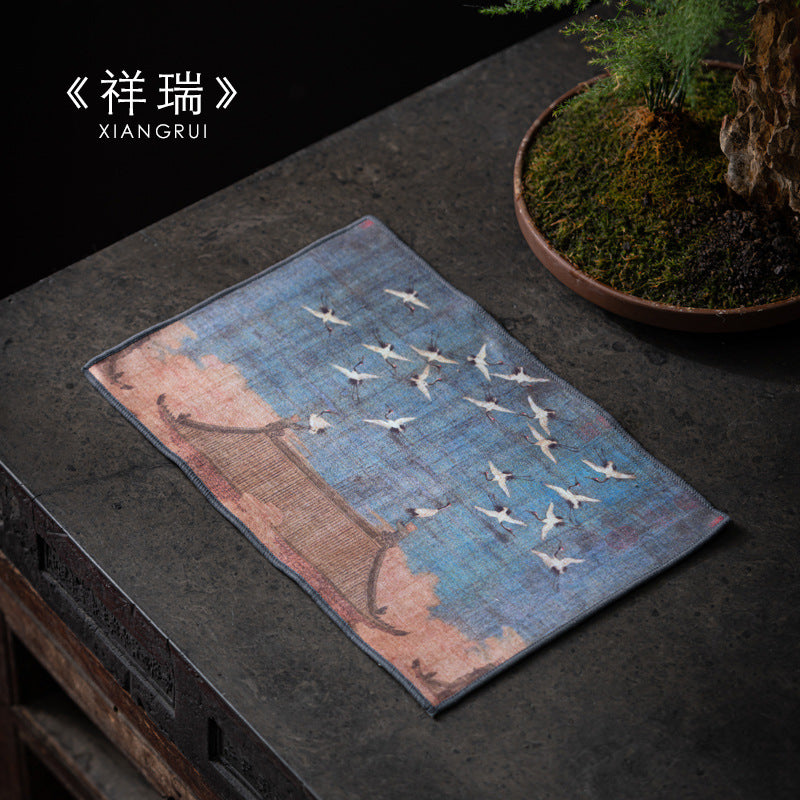 Chinese Style Tea Towel Set - Absorbent Table Mats (4pcs)