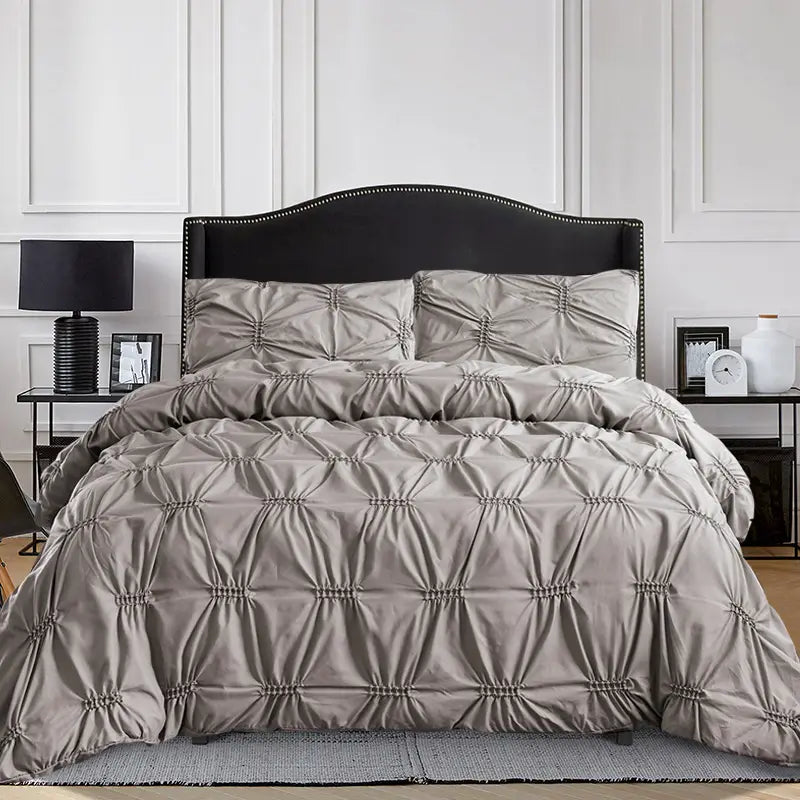 3pcs Solid Colour Pinch Pleat Duvet Cover Set