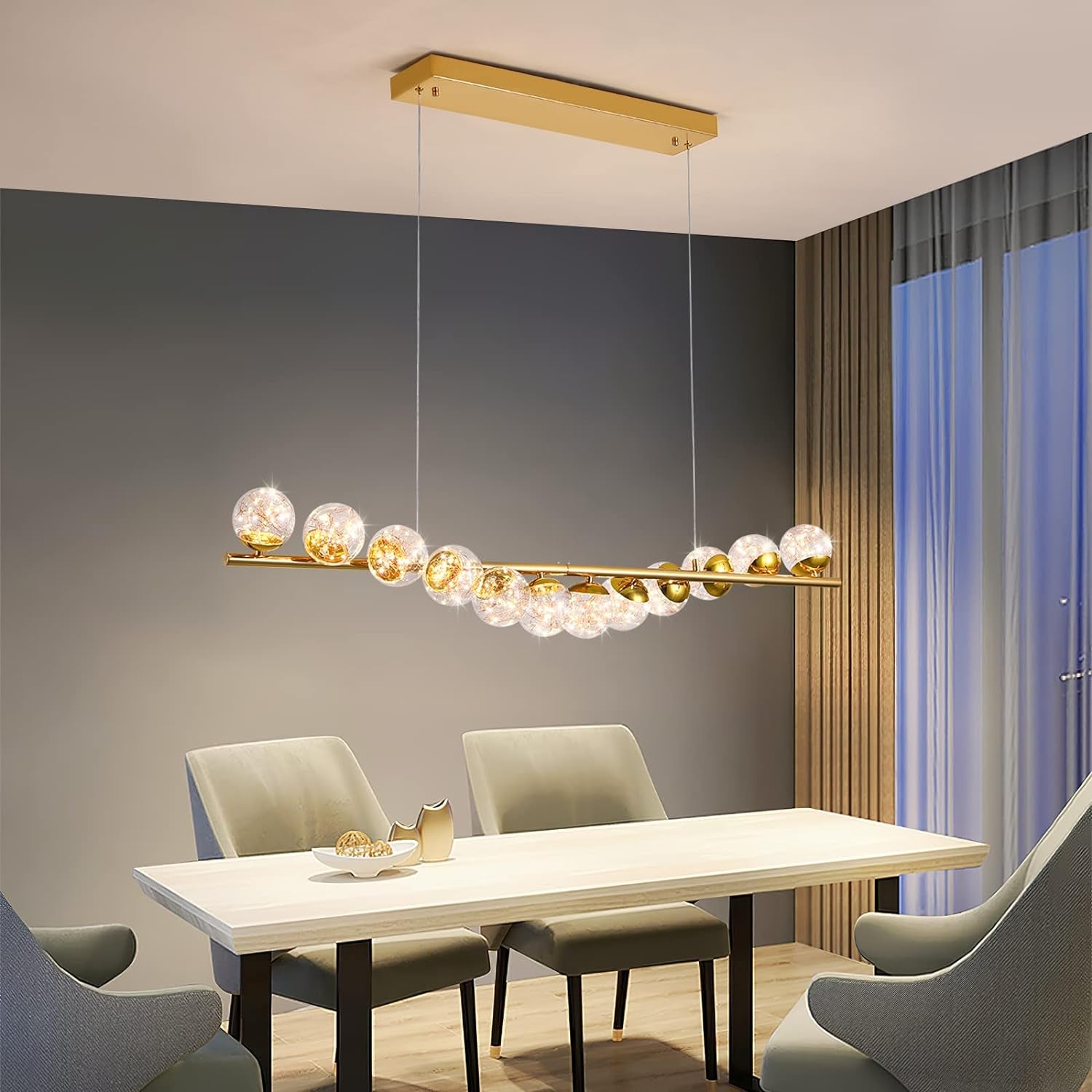 Modern Sputnik Chandelier 12 Lights LED Clear Glass Globe Pendant Light Dimmable LED Chandeliers Ceiling Light Gold Brass Chandeliers for Kitchen Island Dining Room Living Room