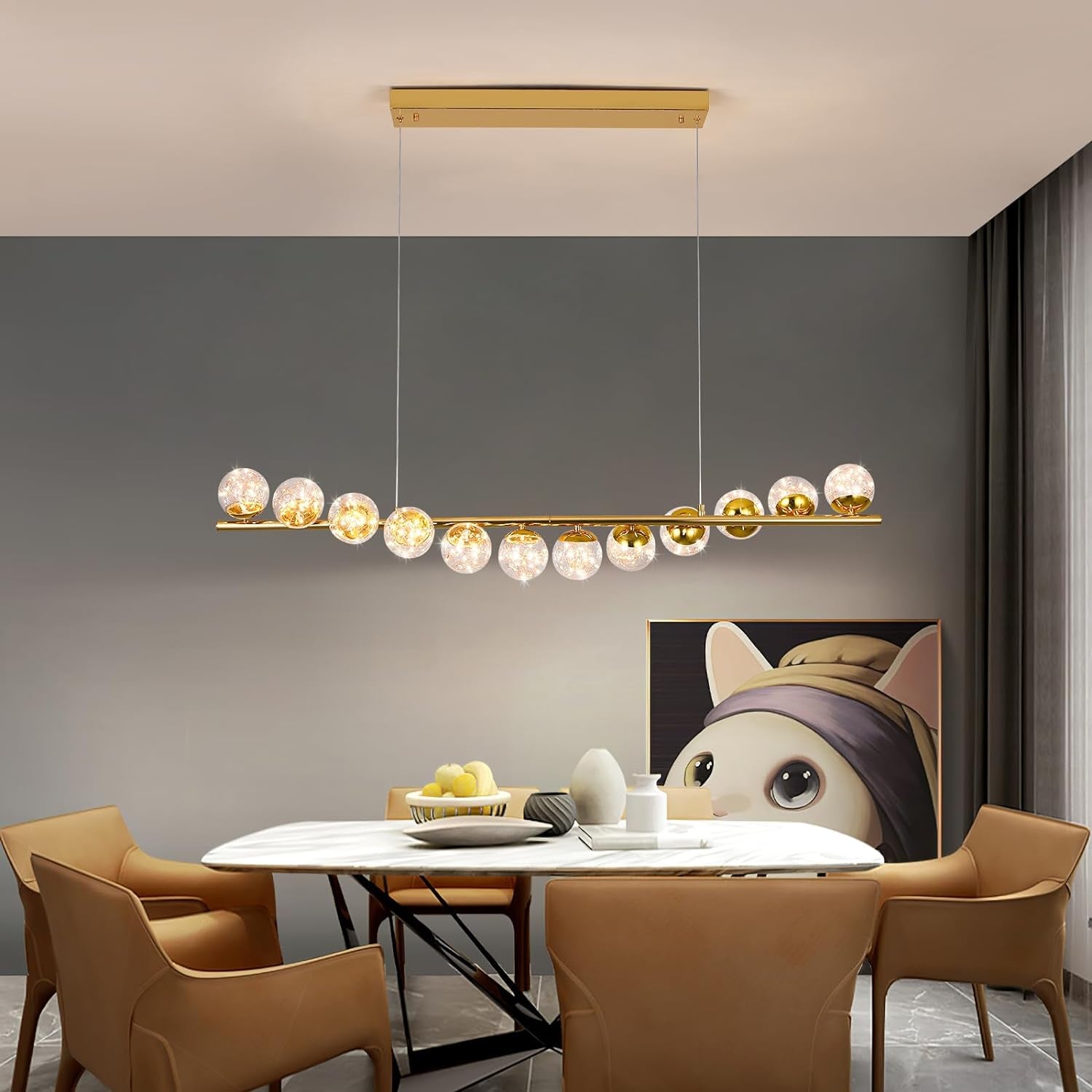 Modern Sputnik Chandelier 12 Lights LED Clear Glass Globe Pendant Light Dimmable LED Chandeliers Ceiling Light Gold Brass Chandeliers for Kitchen Island Dining Room Living Room