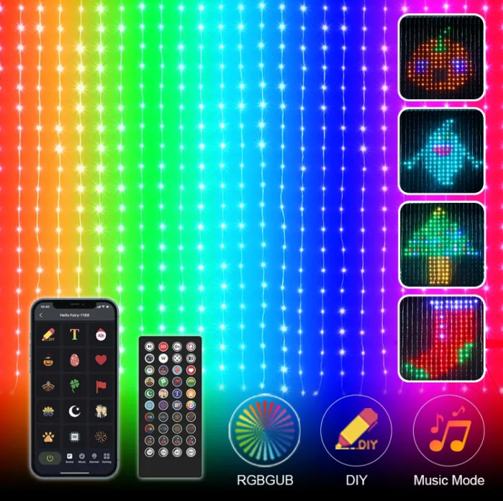 Smart RGB LED Curtain String Lights