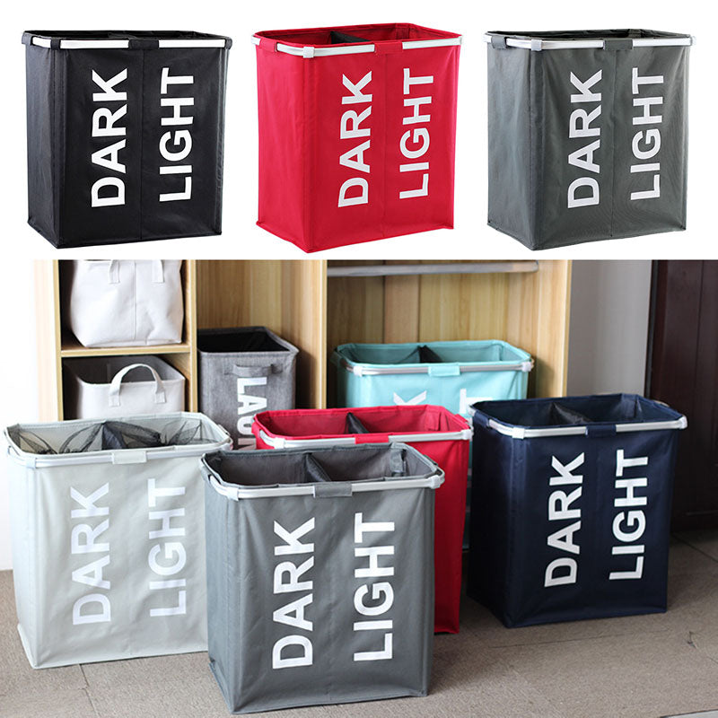 High Capacity 2 Compartment Foldable Laundry Basket