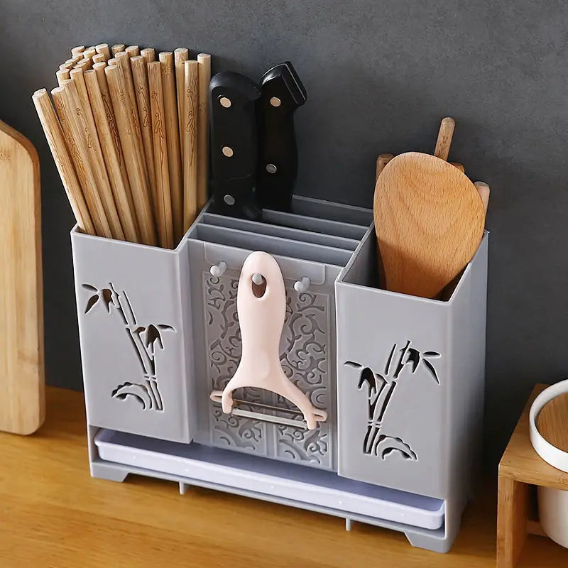 Wall-Mounted Kitchen Utensil Holder with Drainage Basket