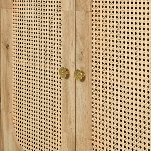 Vintage 3-Door Rattan Sideboard - Natural Wood Look Storage Cabinet