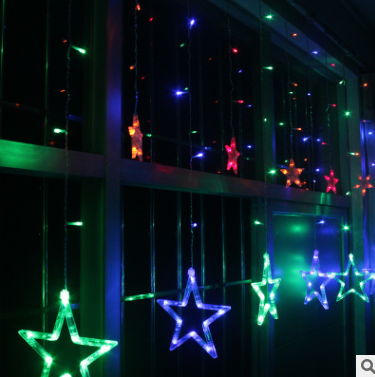 Festive String Lights with Star Curtain Decor