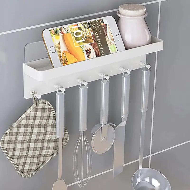 Wall Mount Key Holder with Shelf and 6 Hooks