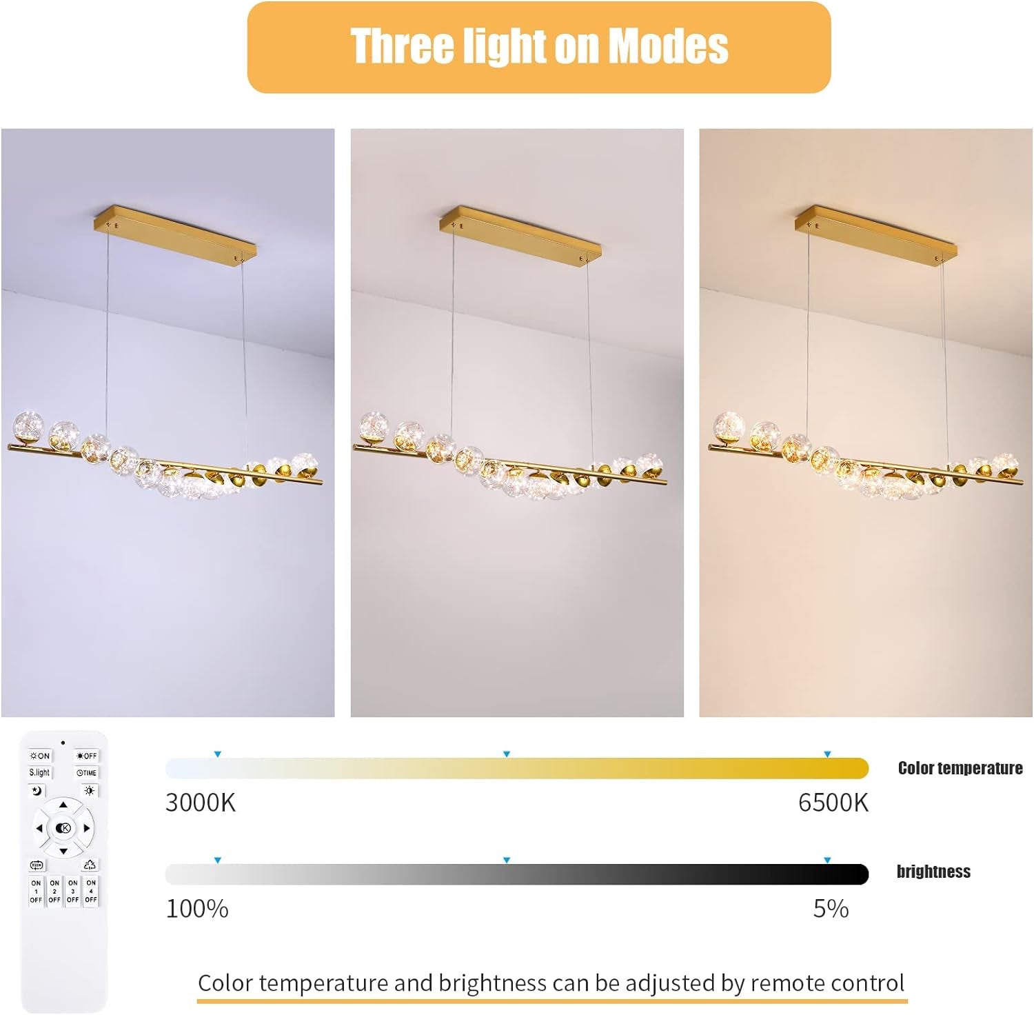 Modern Sputnik Chandelier 12 Lights LED Clear Glass Globe Pendant Light Dimmable LED Chandeliers Ceiling Light Gold Brass Chandeliers for Kitchen Island Dining Room Living Room