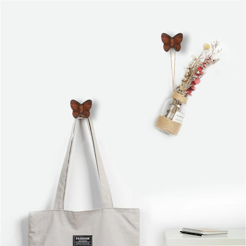 Butterfly Hook Solid Wood Wall-Mounted Coat Rack