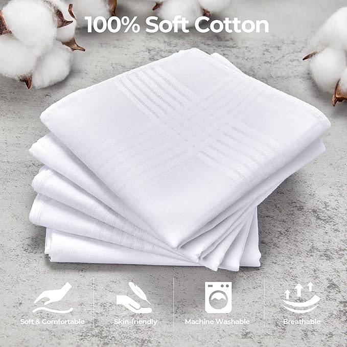 Ohuhu Men's Cotton, 100% Soft Cotton  Pocket Square for Men, White Hankies Pocket Square for Suit, 16''x16'' Pattan Australia