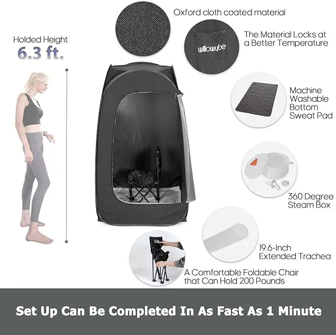 Portable Sauna for Home Full Body Portable Steam Sauna with Bluetooth Control, Steamer, Body Tent, Foldable Chair | Personal Home Spa | FCC Certified sauna