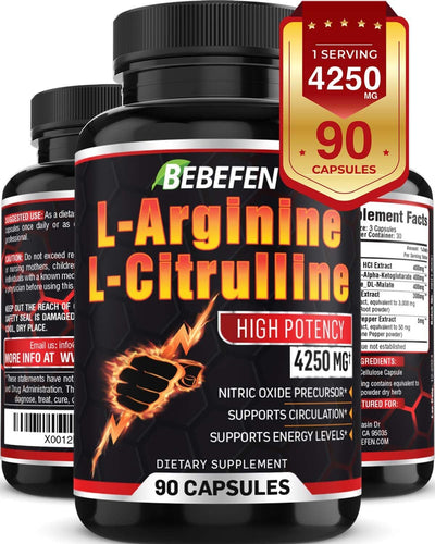 L-Arginine L-Citrulline Supplement 4250Mg - Nitric Oxide Booster, Performance & Endurance & Strength Supplements for Men, Muscle Growth - 90 Capsules Pattan Australia