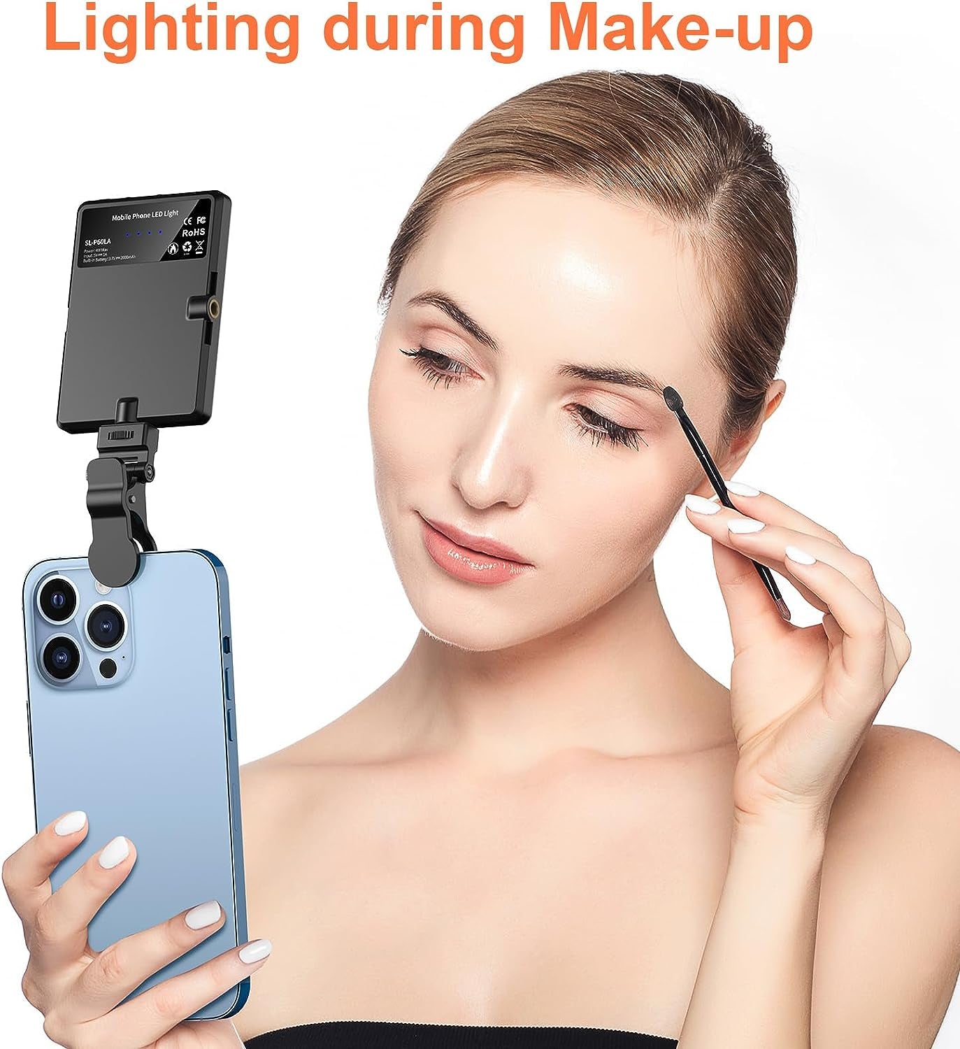 Portable Selfie Light,Rechargable 60 LED Phone Light with Clip & Double 1/4" Screw Hole,2500K-9000K Dimmable Light for Iphone,Android,Laptop,Tablet,Selfie/Video Conference (Black, 60 LED)