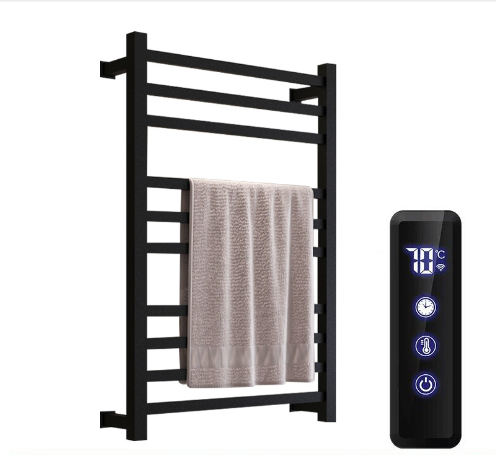 Black Square Tube Heated Towel Rack with Timer