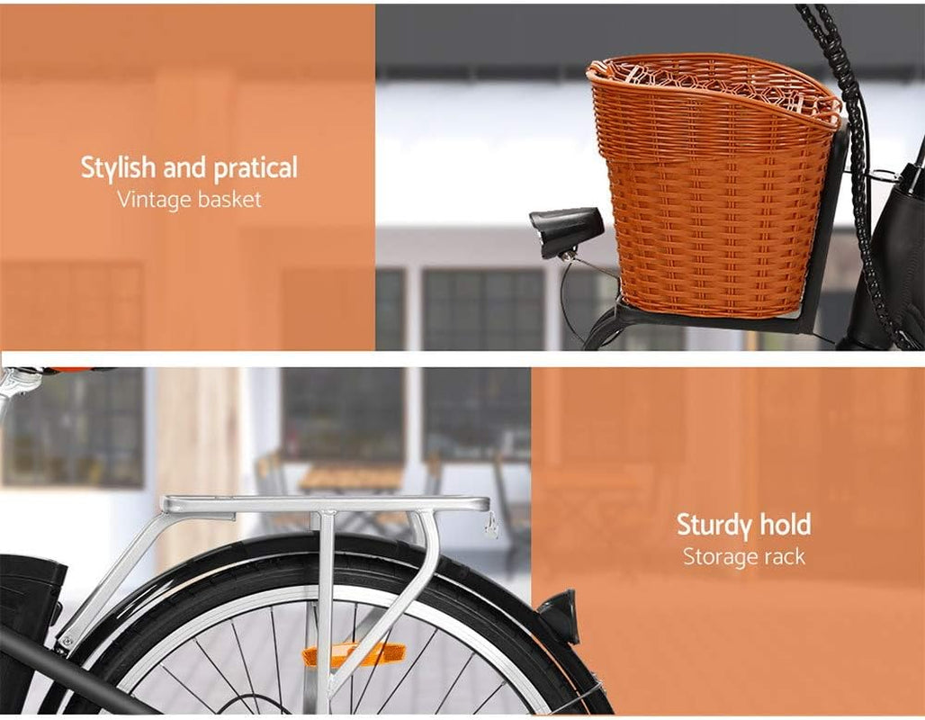 Electric Bike, 26 Inch Ebike Mountain Road Electronic Bikes Electricbike Outdoor Adult Cycling Equipment, 6 Speed Powerful Brushless Motor LED Headlight Black