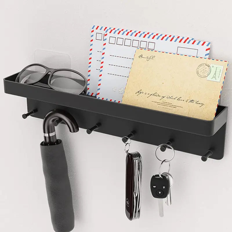 Wall Mount Key Holder with Shelf and 6 Hooks