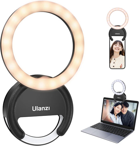 Selfie Ring Light, Clip-On LED Lights Rechargeable Portable Photography Lighting for Iphone Ipad Android Laptop Camera Video Girls Make Up